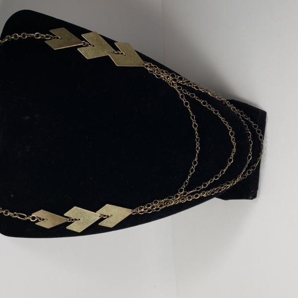 Polished Old Gold tone Multi strands Triple V Necklace - Picture 5 of 5